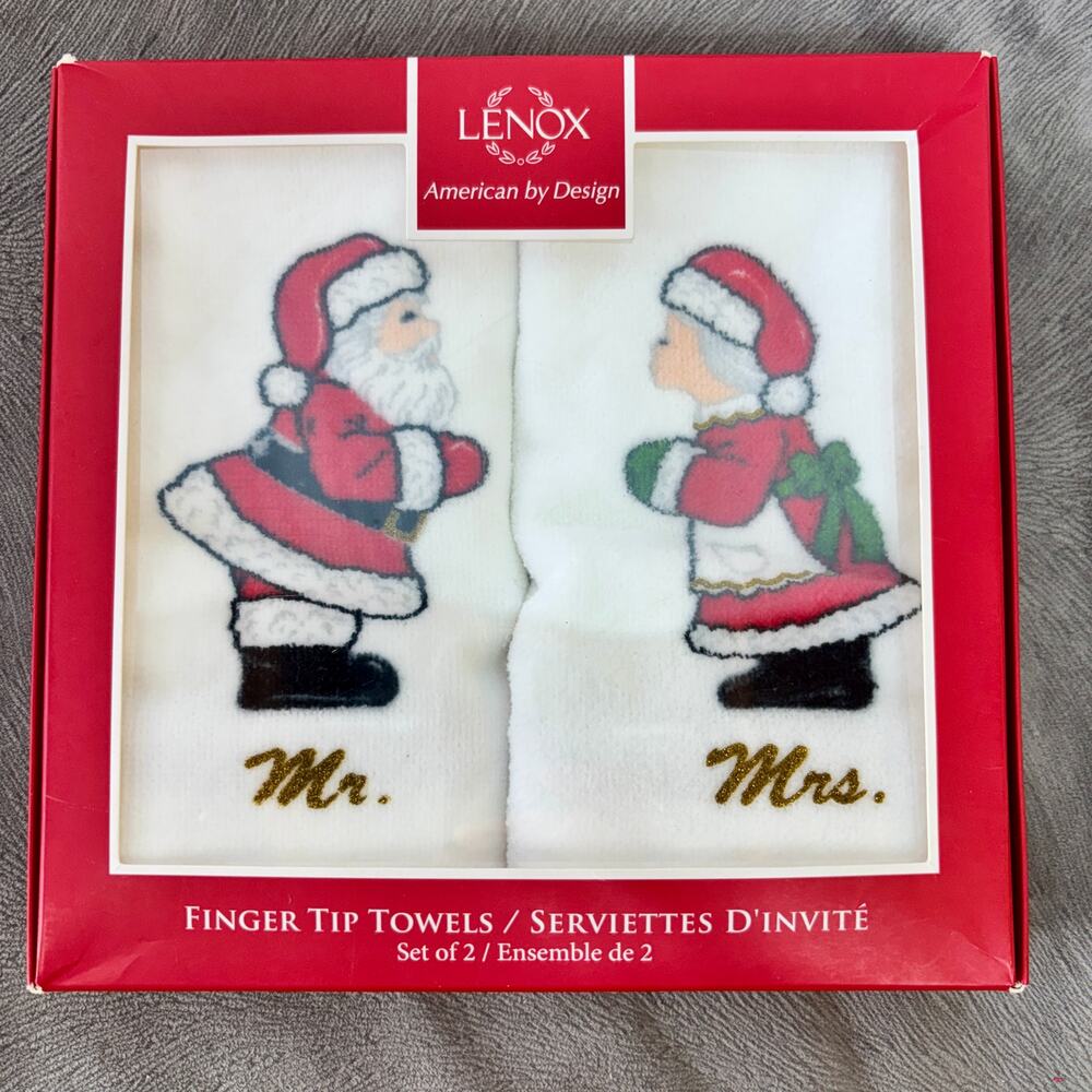 Mr. & Mrs. Claus Fingertip Towel Set One Size New Sealed Lenox 2-pc. Cotton